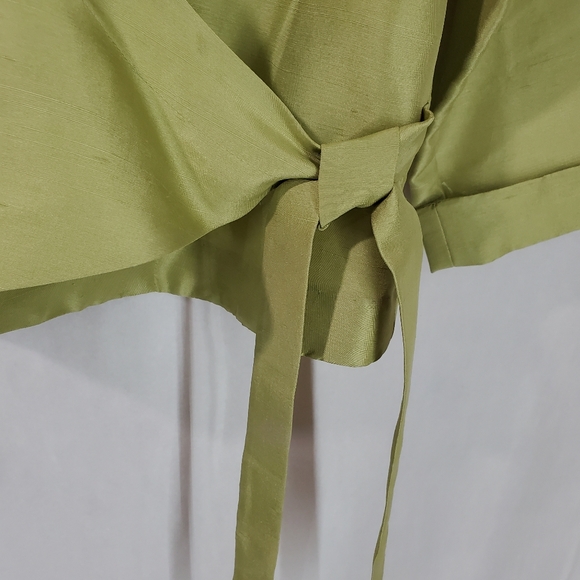 CLIO 100% Silk Top & Pants Set Green Wrap Top Black Pants Size S Top Size 4 Pant - Picture 5 of 16